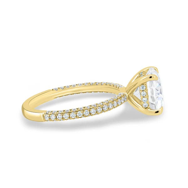 Triple pave lab grown diamond engagement ring side detail