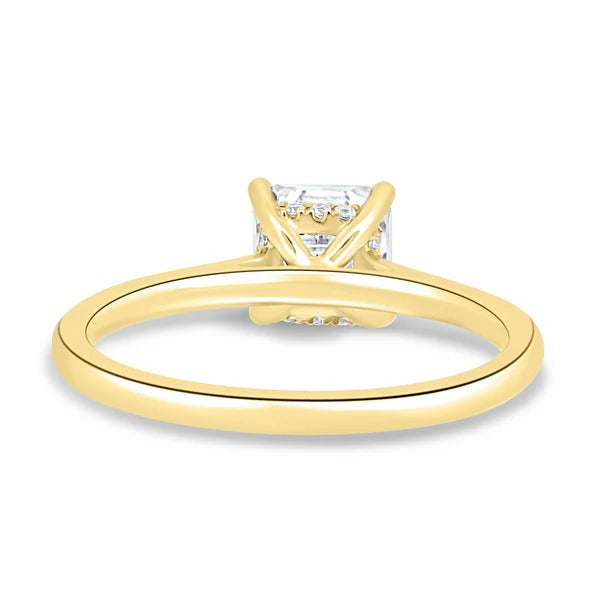 Square hidden halo beneath the Asscher cut, rear view