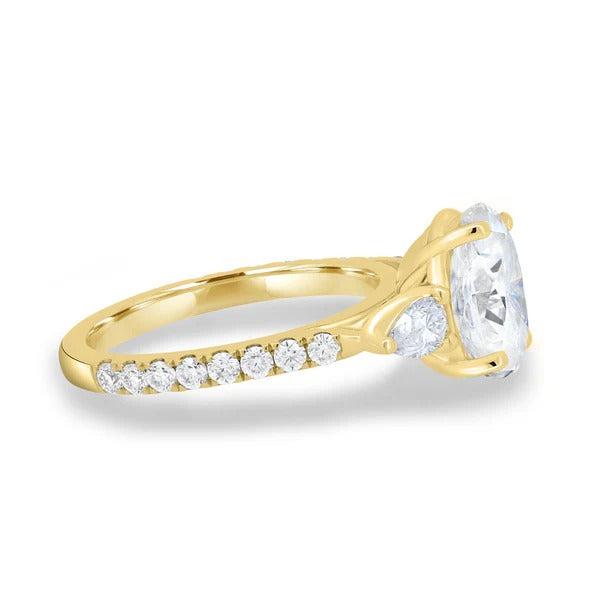 Oval trilogy lab grown diamond pave ring side profile