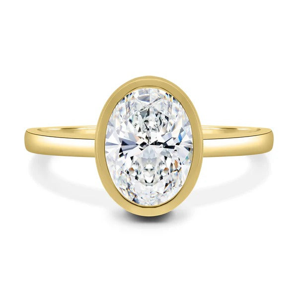 Full rub over bezel oval diamond ring detail