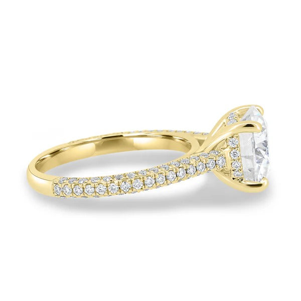 Round lab grown diamond triple row pave band ring side profile
