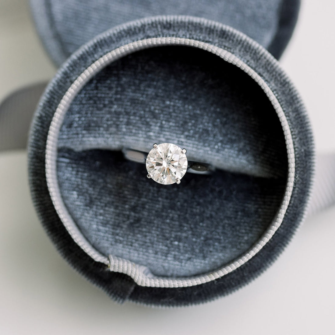 Round cut lab grown diamond solitaire wedding ring, front view