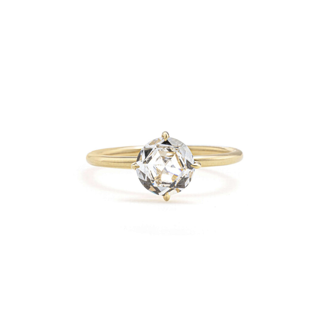 Round rose cut lab grown diamond solitaire ring in 14K yellow gold