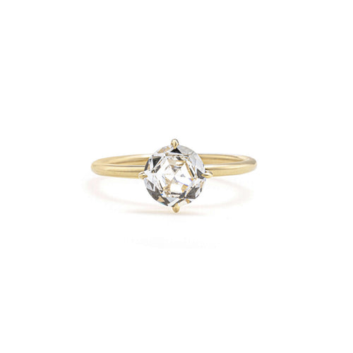 Round rose cut lab grown diamond solitaire ring in 14K yellow gold