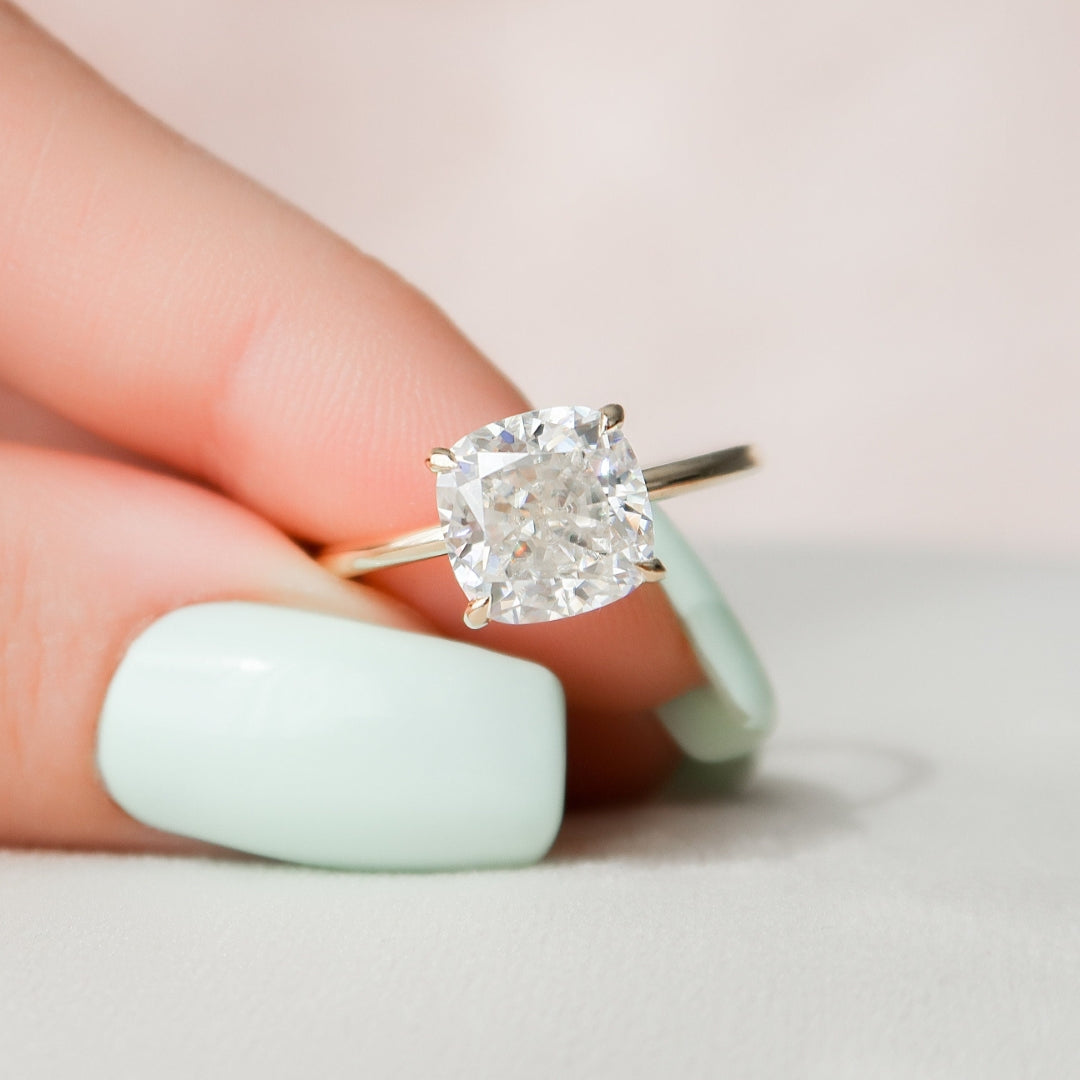 Art Deco cushion cut lab grown diamond engagement ring, front view