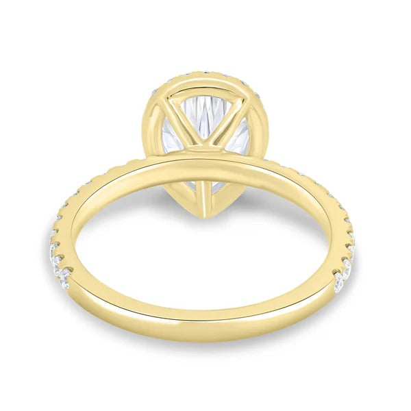Micro pave halo pear diamond ring detail