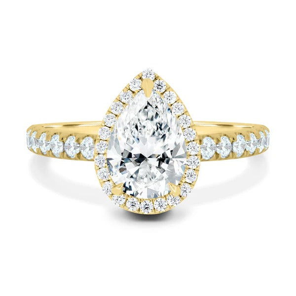 Pear cut lab grown diamond micro pave halo ring