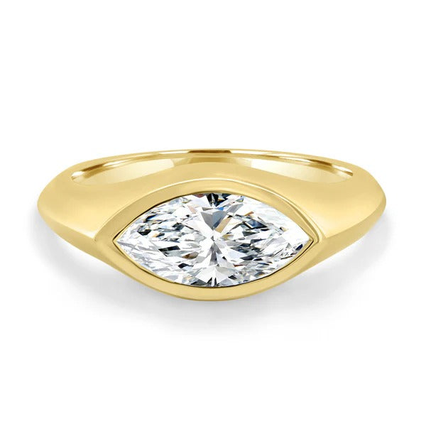 Marquise cut lab grown diamond east west bezel ring