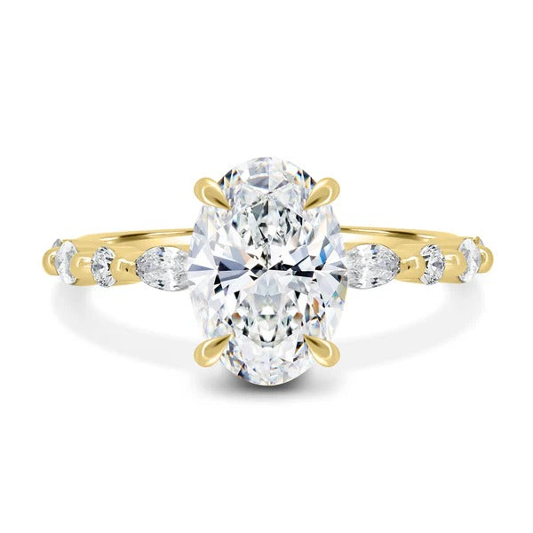 Oval lab grown diamond ring graduated shoulder detail
