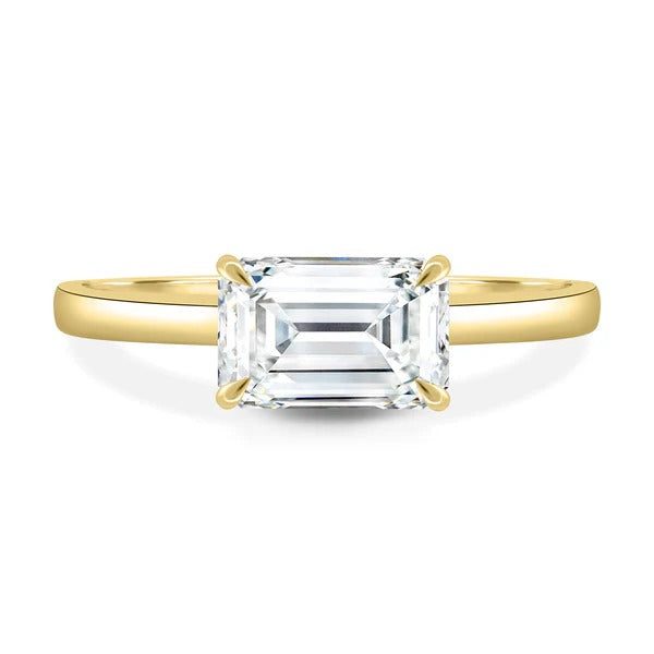 Emerald cut lab grown diamond east west solitaire ring