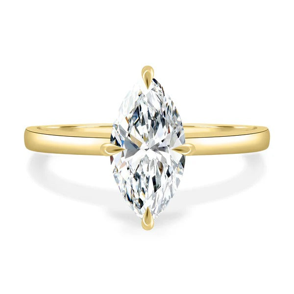 Marquise cut lab grown diamond four claw solitaire ring