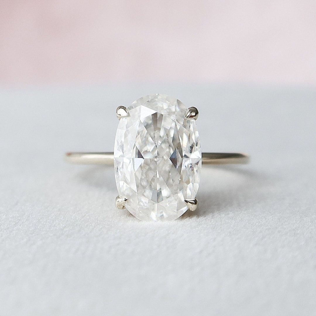 Vintage Art Deco oval lab grown diamond engagement ring, front view