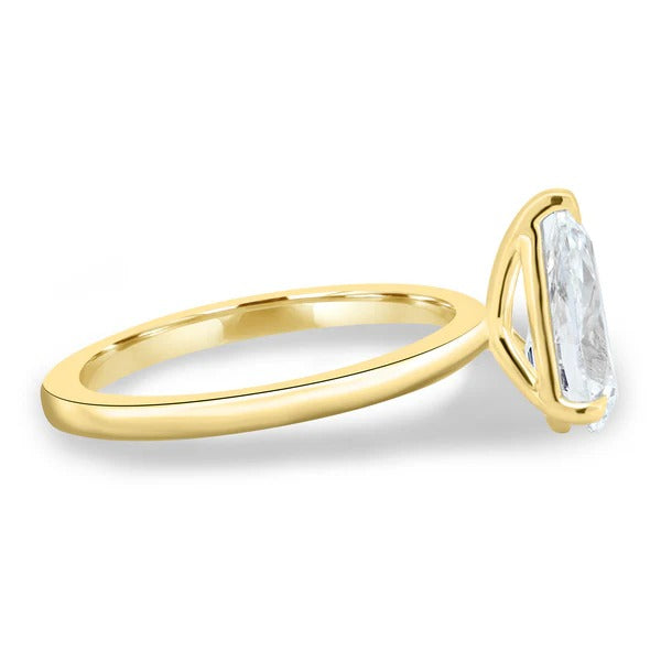 Three claw pear lab grown diamond ring side profile