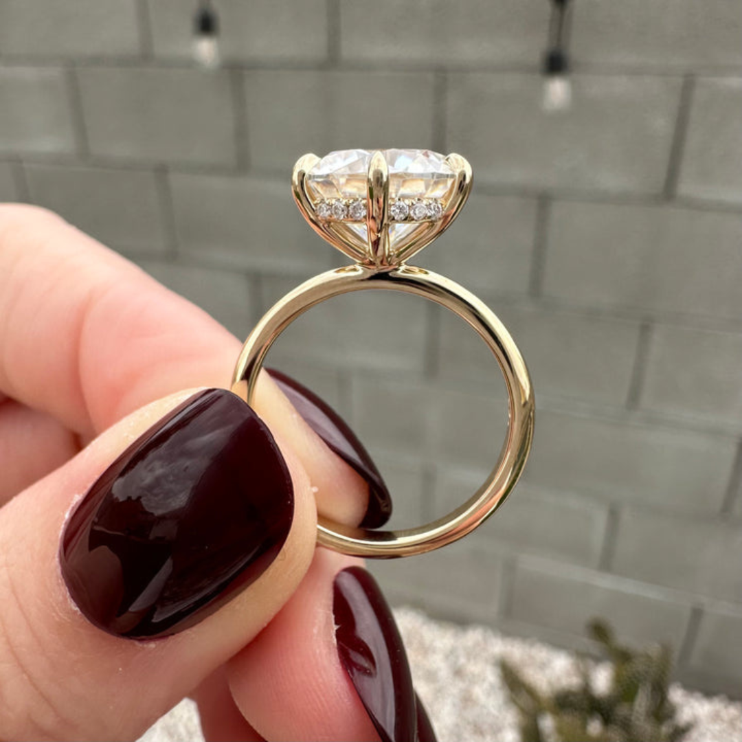 Art Deco round cut lab grown diamond engagement ring, front view