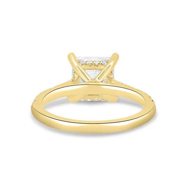 Rear view showing the square hidden halo beneath the princess cut