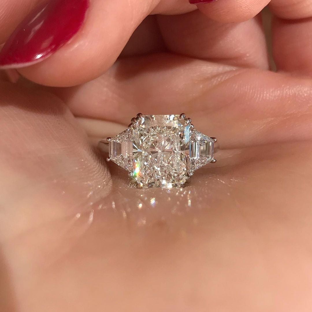 Radiant Cut Moissanite Trapezoid Side Stone Three Stone Engagement Ring 2 CT to 5 CT - view 1