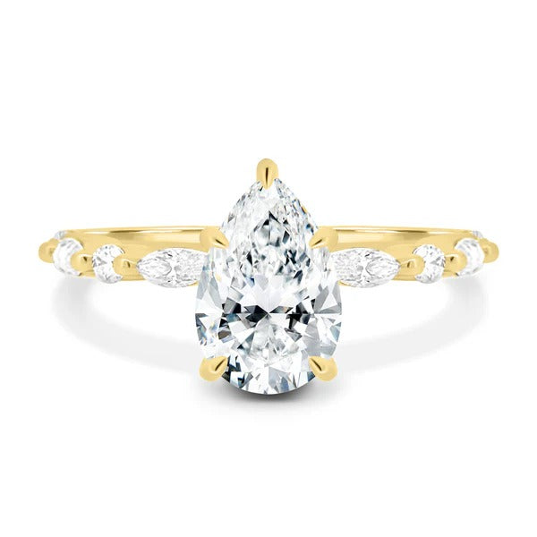 Pear cut diamond ring openwork crossed gallery rear view