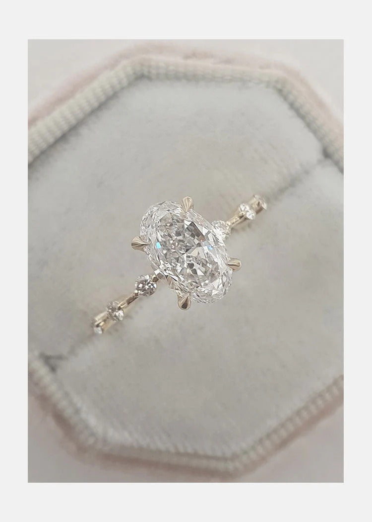 3.00 CT Oval Cut Distance Pave Moissanite Engagement Ring