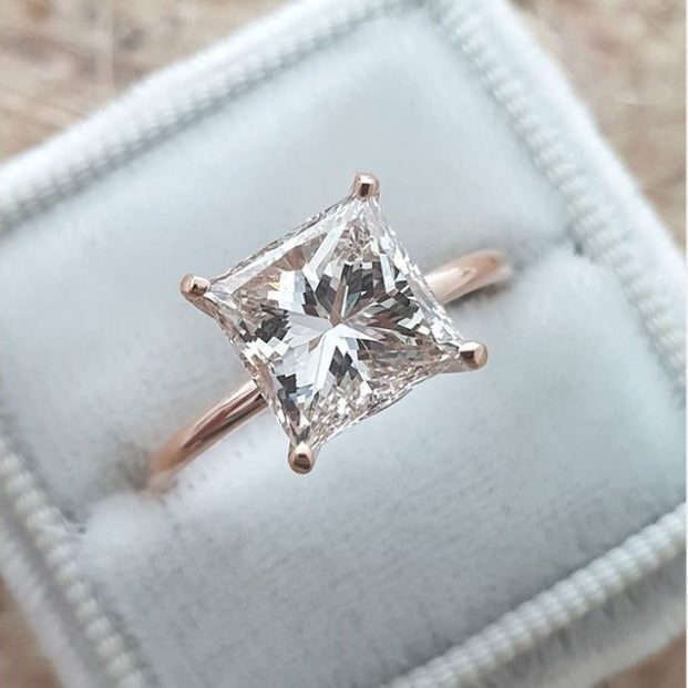 Princess Cut Moissanite Slim Band Solitaire Engagement Ring 2 CT to 5 CT - side view 2