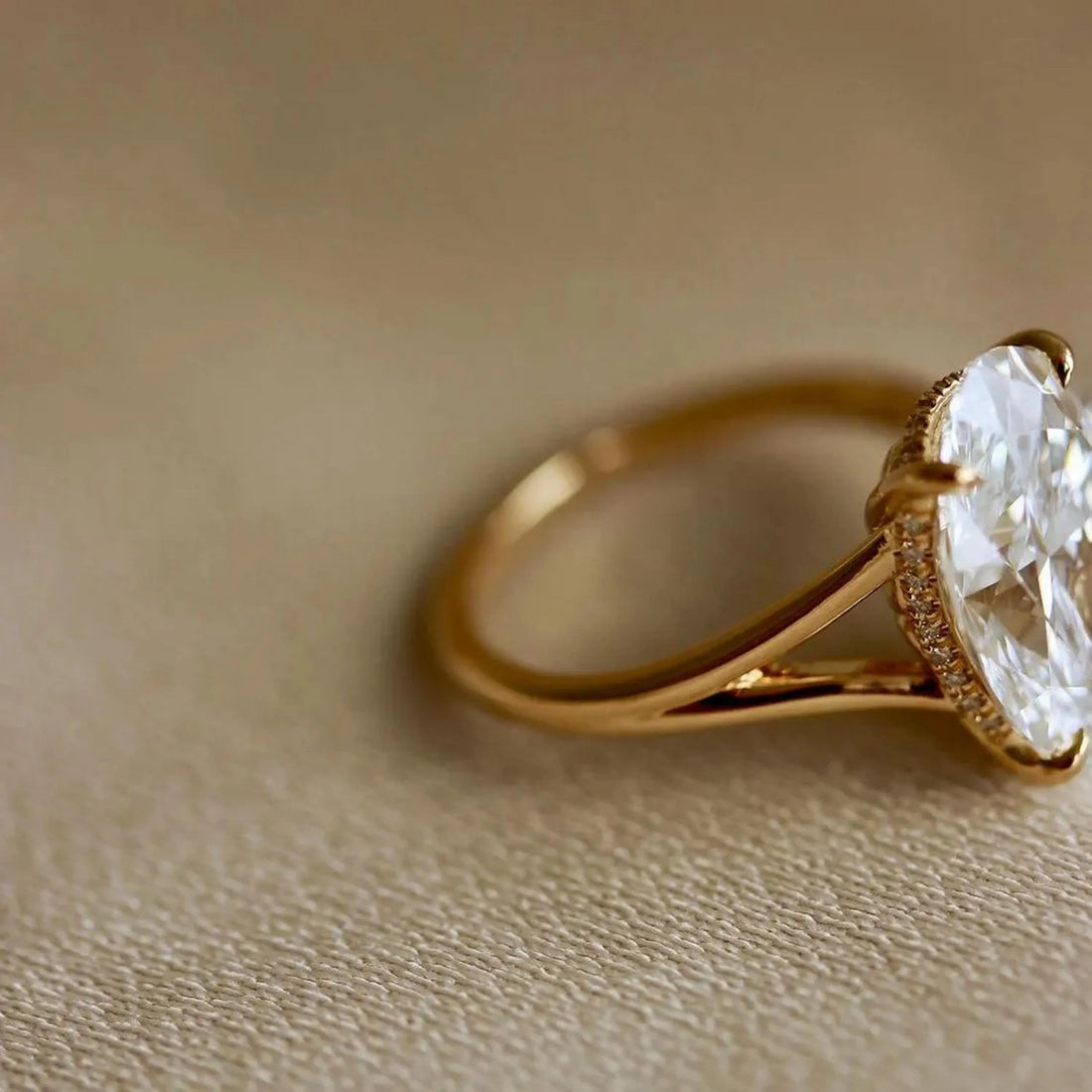 Oval Moissanite Hidden Halo Split Shank Engagement Ring in 14K Gold — Mapple Gems