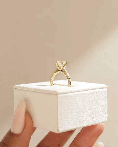 Round lab grown diamond square claw solitaire ring side profile