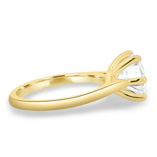 Round lab grown diamond cathedral solitaire ring side profile