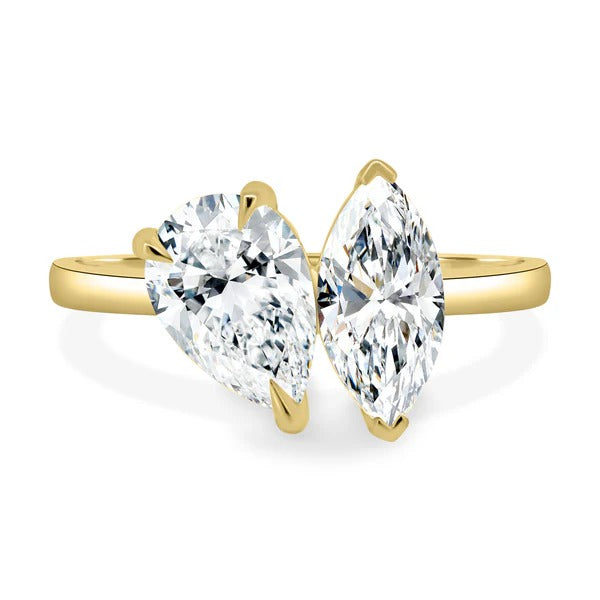 Pear and marquise cut lab grown diamond toi et moi two stone ring