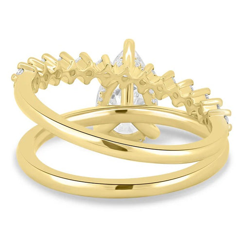 Pear cut lab grown diamond bridal ring set with curved pave wedding band