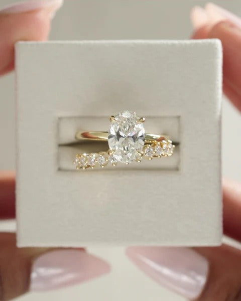 Oval cut lab grown diamond bridal set with scattered diamond band