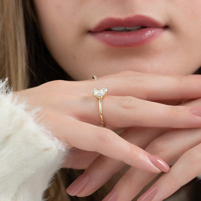 Elongated cushion cut lab grown diamond on a fine plain shank