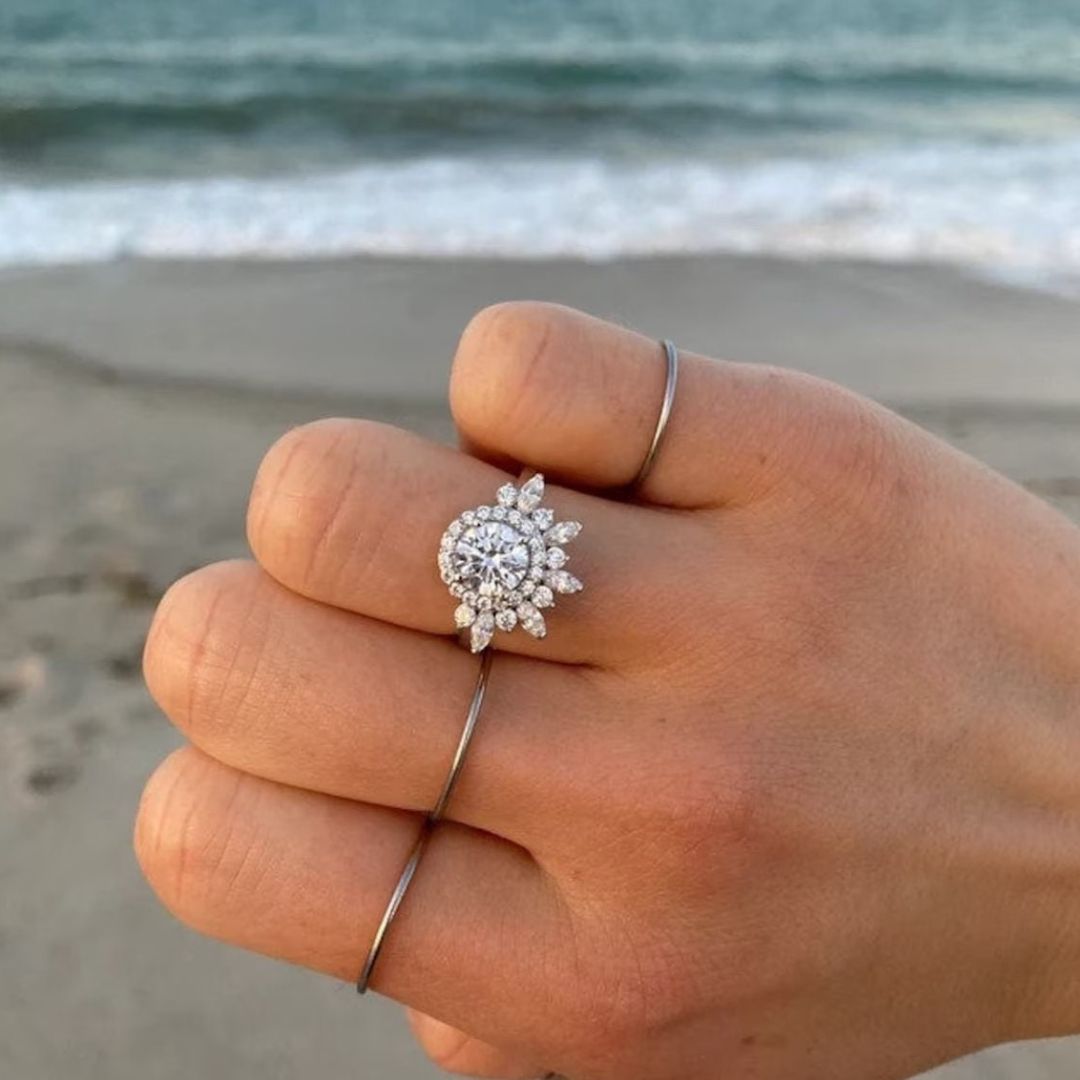 Minimalist round cut lab grown diamond engagement ring, front view