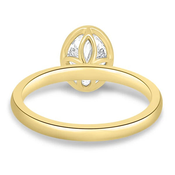 Oval cut lab grown diamond bezel set solitaire ring