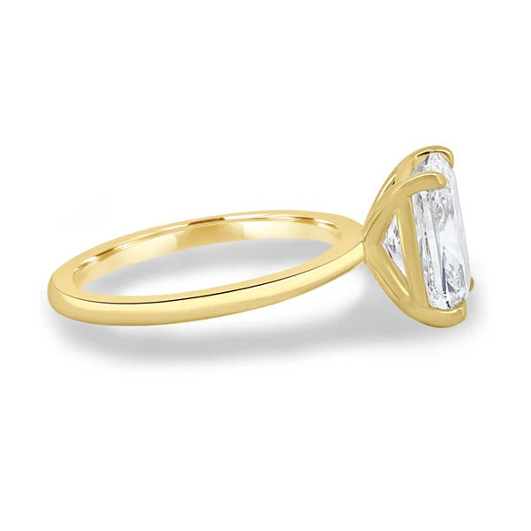 Elongated cushion cut lab grown diamond low set solitaire ring