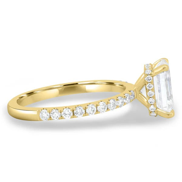 Emerald cut lab grown diamond hidden halo ring side profile