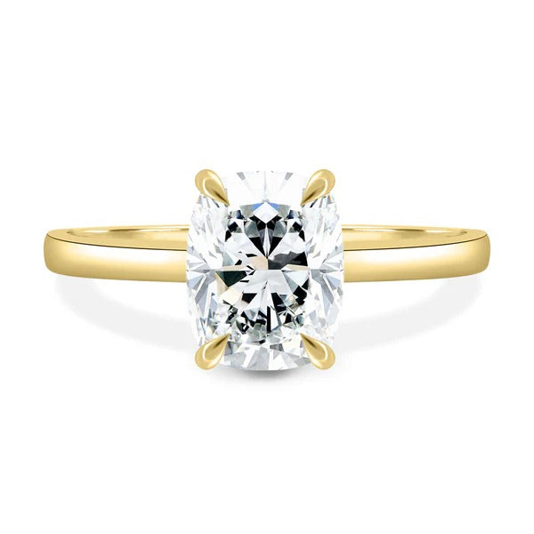 Elongated cushion cut lab grown diamond trellis solitaire ring