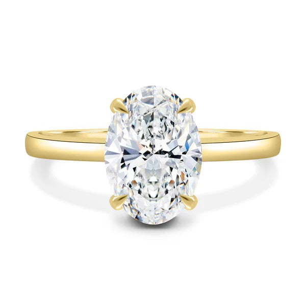 Oval cut lab grown diamond trellis setting solitaire ring