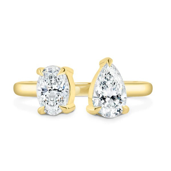 Oval and pear cut lab grown diamond open band toi et moi ring