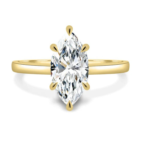 Marquise cut lab grown diamond six claw solitaire ring