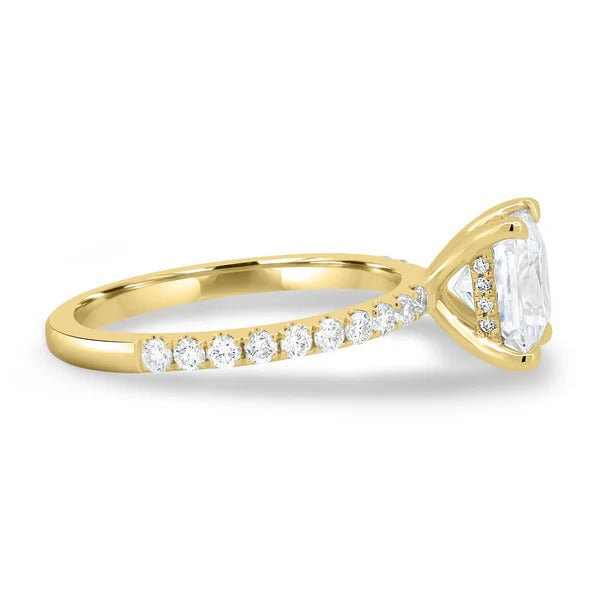 Princess cut lab grown diamond pave ring side profile