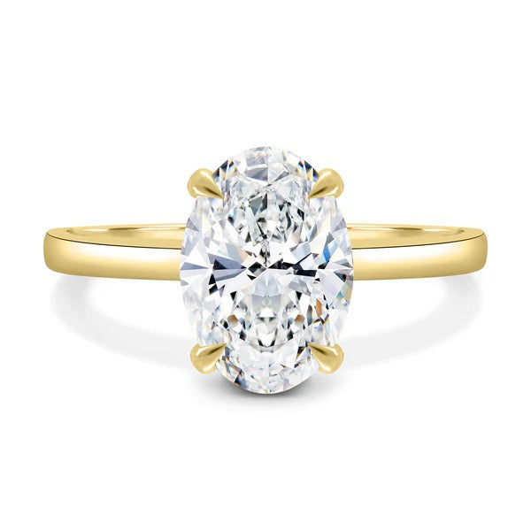 Oval cut lab grown diamond wrap around hidden halo solitaire ring