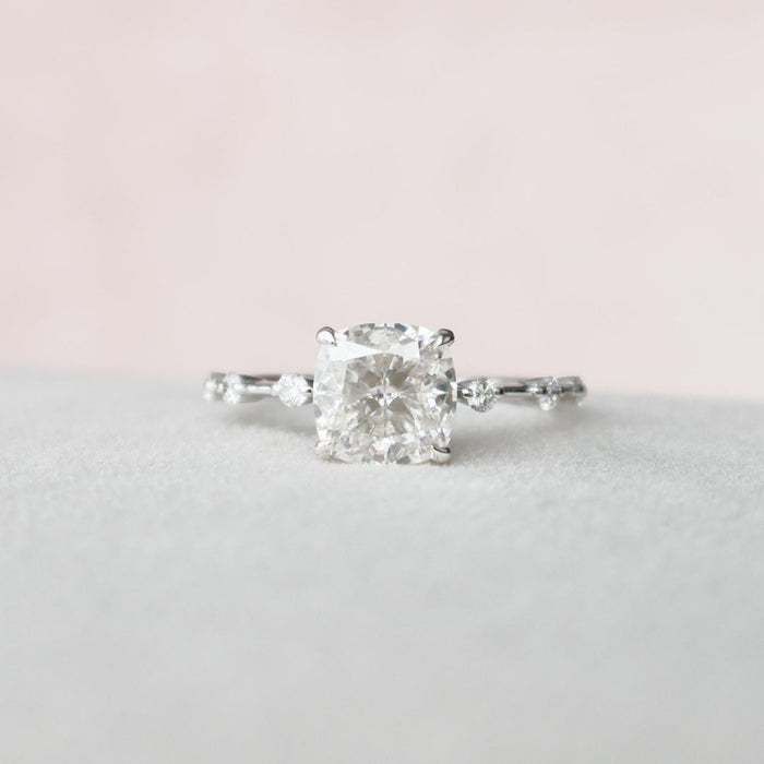 Classic cushion cut lab grown diamond anniversary ring, front view