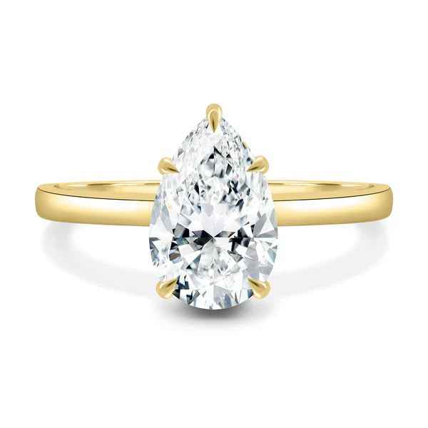 Pear lab grown diamond solitaire ring plain band side view