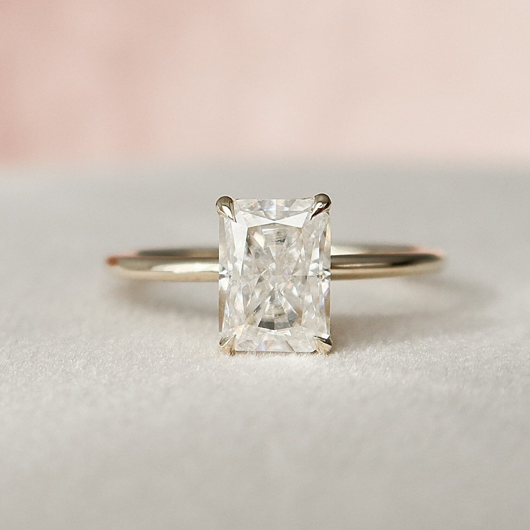 Antique style radiant cut lab grown diamond engagement ring, front view