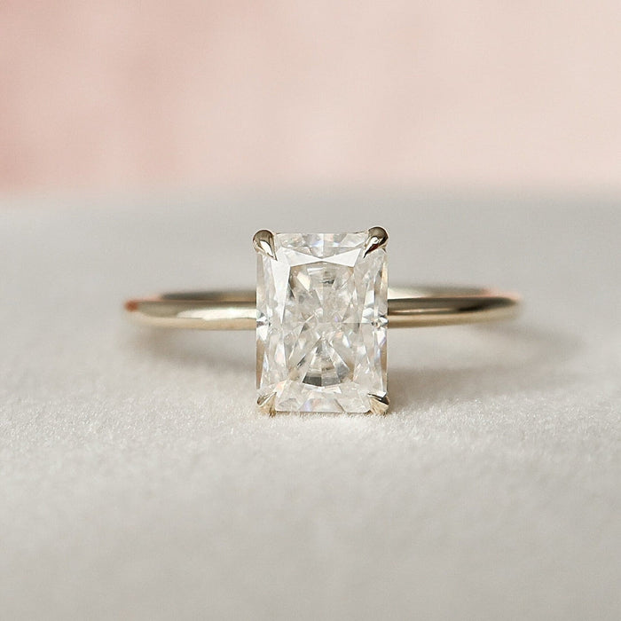 Antique style radiant cut lab grown diamond engagement ring, front view