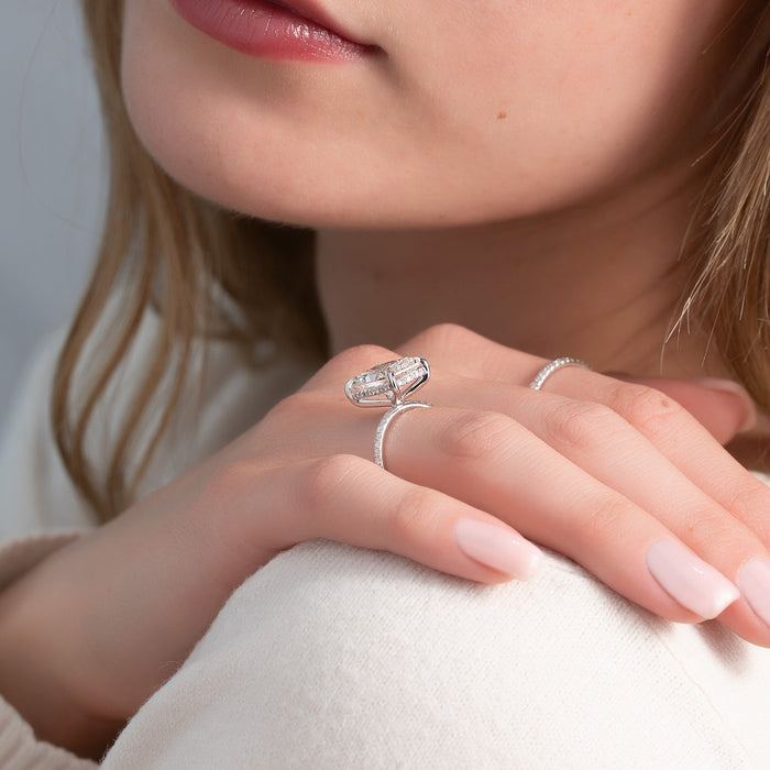 Radiant cut lab grown diamond engagement ring close view