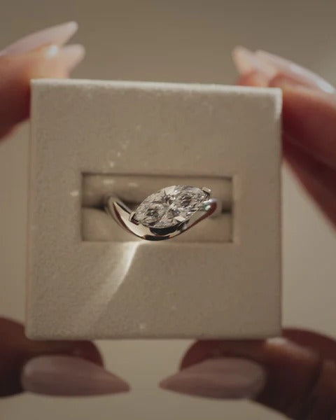 Marquise cut lab grown diamond east west twist band ring
