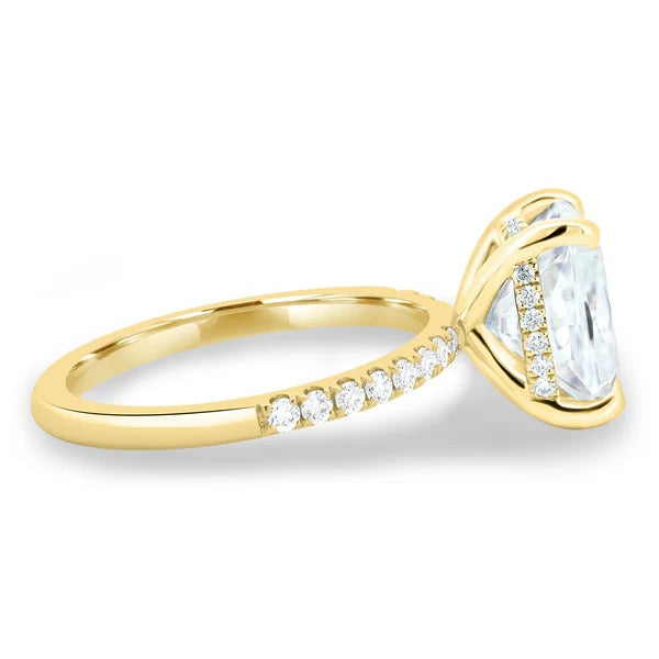 Elongated cushion lab grown diamond hidden halo ring side profile