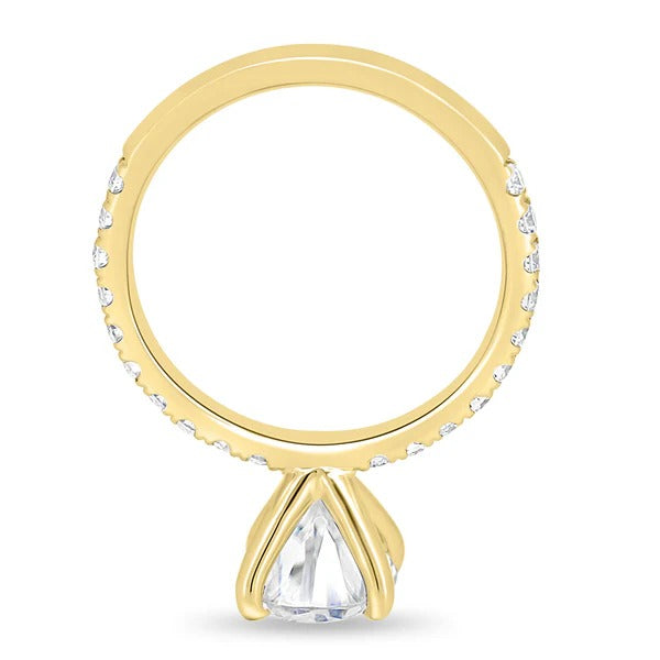 Pear cut lab grown diamond pave band ring side profile
