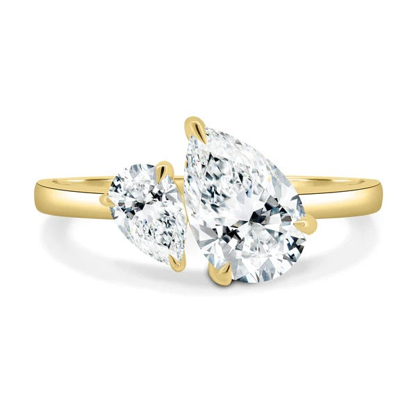 Double pear cut lab grown diamond Toi et Moi ring