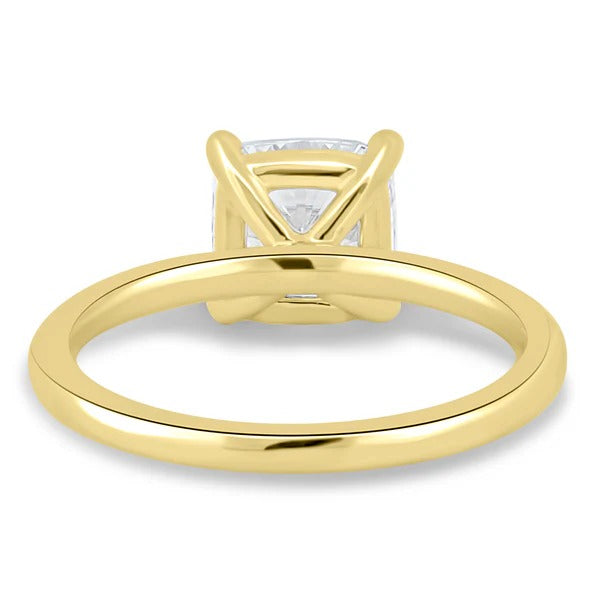 Cushion cut lab grown diamond four claw solitaire ring